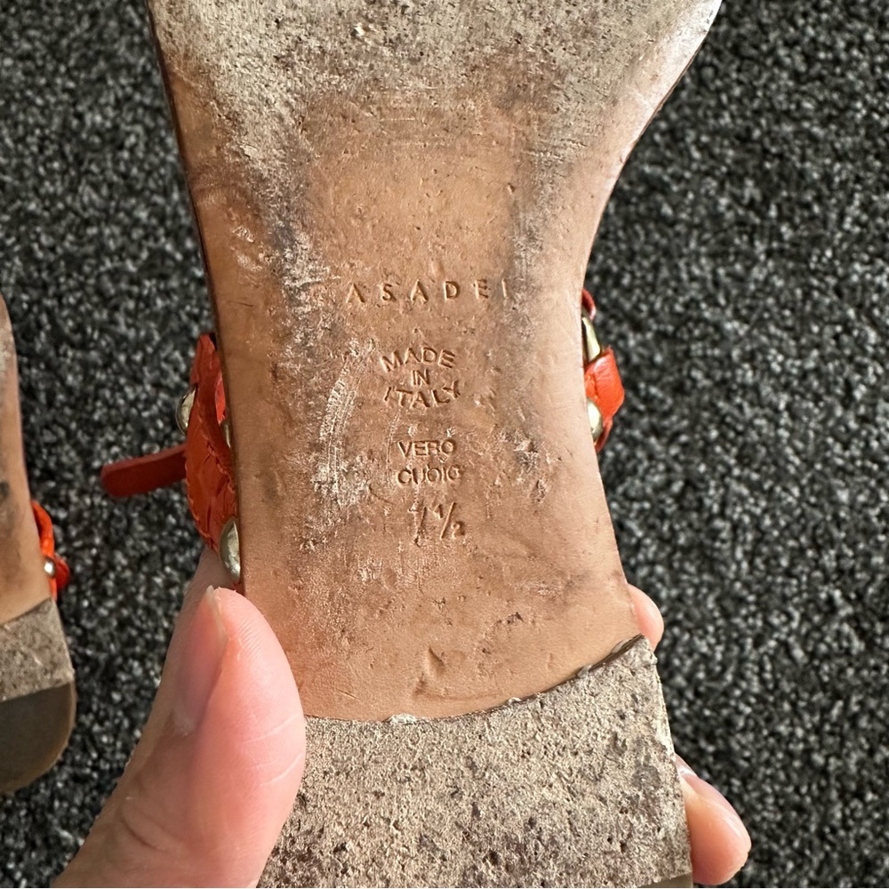 Casadei Orange Croc Embossed Studded Thong Flat Sandals Made In Italy - Picture 10 of 10